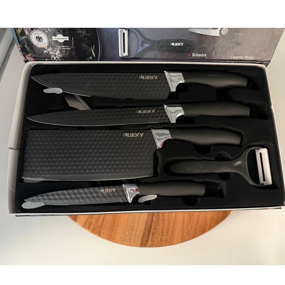 Ueky 6 PC Kitchen Knife Set Black Diamond‎ Embossed LK-WS10 Cleaver Chef Slicer